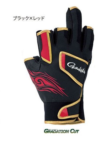 Gamakatsu GM7267 Double Belt Fishing Gloves (5-piece/half short) Black/Red M