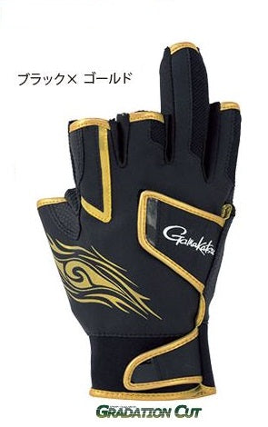 Gamakatsu GM7267 Double Belt Fishing Gloves (5-piece/half short) Black/Gold M