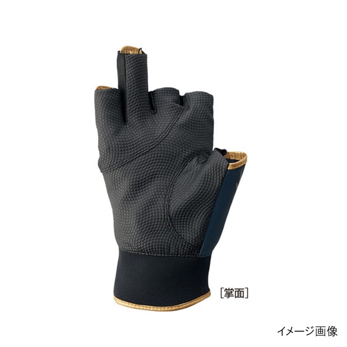 Gamakatsu GM7267 Double Belt Fishing Gloves (5-piece/half short) Black/Gold M