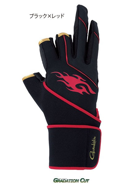 Gamakatsu GM7269 Support Tight Cuff Gloves (3-piece) Black/Red M