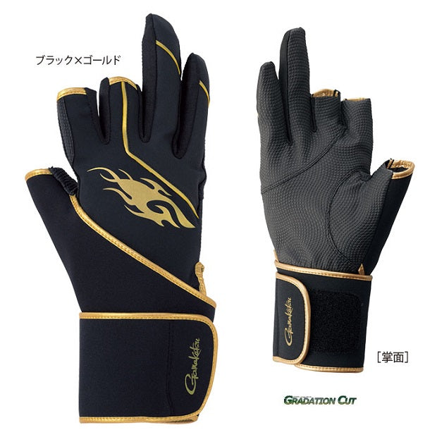 Gamakatsu GM7269 Support Tight Cuff Gloves (3-piece) Black/Gold L