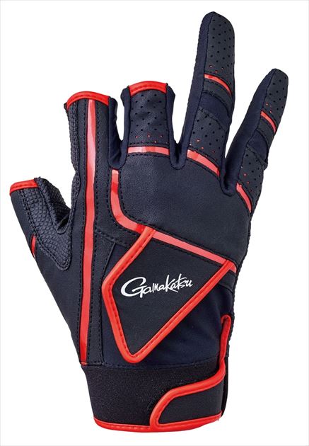 Gamakatsu Gloves GM7290 CORDURA Tournament Gloves (3-piece) Black/Red M