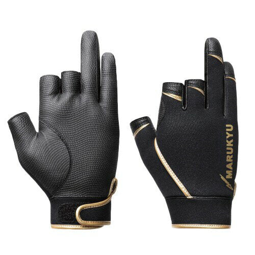 Marukyu Warm Fishing Gloves MQ-01 3-piece Black/Gold 3L