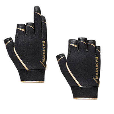 Marukyu Warm Fishing Gloves MQ-01 3-piece Black/Gold LL